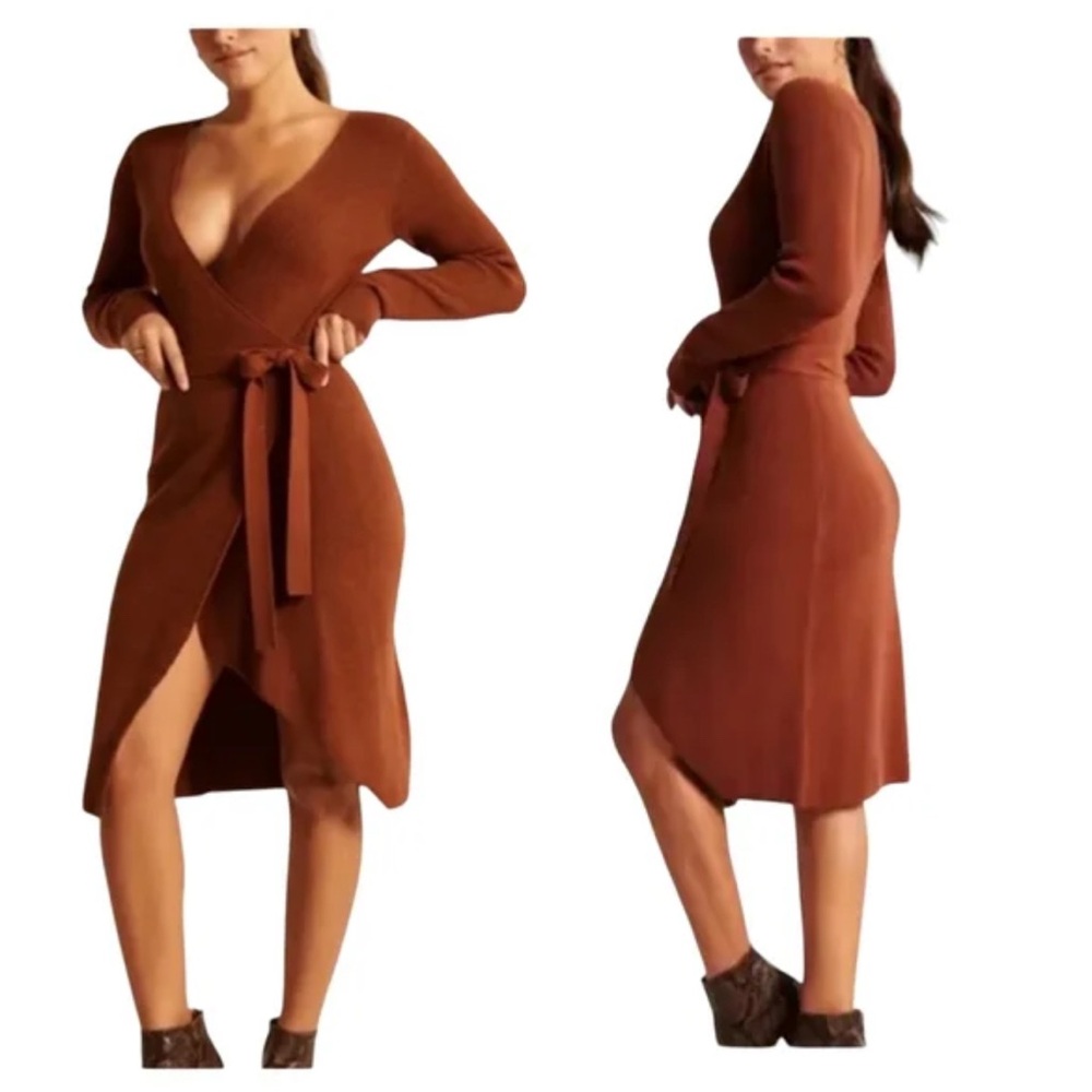 Abercrombie & Fitch Brown Long Sleeve Wrap Dress! Size small-H - Picture 2 of 10